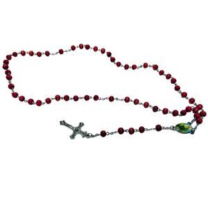 Red Beads Rosary Necklace